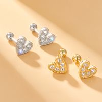 1 Pair Lady Simple Style Heart Shape Plating Inlay Sterling Silver Zircon 18k Gold Plated White Gold Plated Ear Studs main image 1