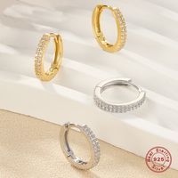 1 Pair Elegant Shiny Solid Color Plating Inlay Sterling Silver Zircon 18k Gold Plated White Gold Plated Hoop Earrings main image 4