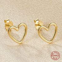 1 Pair Sweet Heart Shape Plating Hollow Out Sterling Silver 18k Gold Plated White Gold Plated Ear Studs main image 5