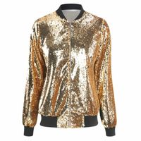 Women's Streetwear Solid Color Sequins Zipper Coat Casual Jacket main image 5