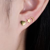 1 Pair Cute Commute Star Moon Heart Shape Plating Sterling Silver 18k Gold Plated White Gold Plated Ear Studs main image 3