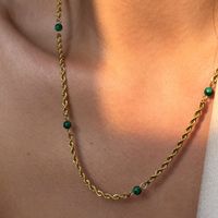 Wholesale Ig Style Elegant Round Stainless Steel Malachite Freshwater Pearl 18k Gold Plated Bracelets Anklet Necklace sku image 1