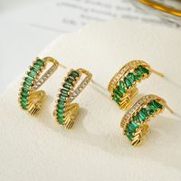 1 Pair Modern Style C Shape Plating Inlay Copper Zircon 18k Gold Plated Ear Studs main image 1