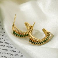 1 Pair Modern Style C Shape Plating Inlay Copper Zircon 18k Gold Plated Ear Studs main image 2