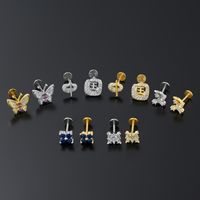 Casual Simple Style Streetwear Flower Butterfly Brass Plating Inlay Zircon 18k Gold Plated Lip Stud main image 5