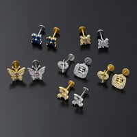 Casual Simple Style Streetwear Flower Butterfly Brass Plating Inlay Zircon 18k Gold Plated Lip Stud main image 3