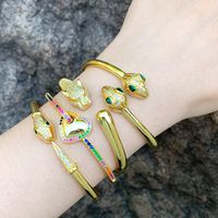 Hip-hop Cool Style Animal Heart Shape Snake Copper Plating Inlay Zircon 18k Gold Plated Bangle main image 1