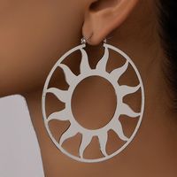 1 Pair Exaggerated Artistic Sun Hollow Out Alloy Hoop Earrings main image 6