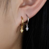 1 Pair Simple Style Commute Rhombus Plating Inlay Sterling Silver Zircon 18k Gold Plated White Gold Plated Drop Earrings main image 5