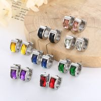 1 Pair Simple Style Shiny Round Solid Color Plating Inlay Stainless Steel Glass 18K Gold Plated Earrings main image 8