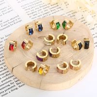 1 Pair Simple Style Shiny Round Solid Color Plating Inlay Stainless Steel Glass 18K Gold Plated Earrings main image 1