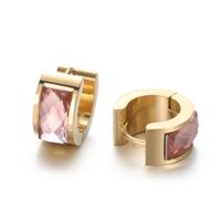 1 Pair Simple Style Shiny Round Solid Color Plating Inlay Stainless Steel Glass 18K Gold Plated Earrings sku image 24