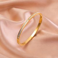 Basic Classic Style Round Titanium Steel Inlay Zircon Bangle main image 3