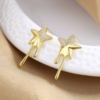1 Pair Simple Style Commute Star Inlay Copper Zircon Earrings main image 5
