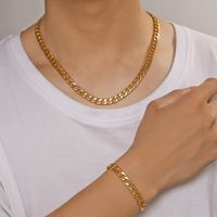 Wholesale Simple Style Solid Color Stainless Steel Plating Gold Plated Bracelets Necklace main image 4