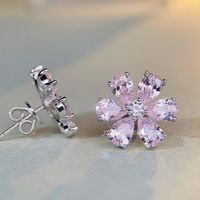Wholesale Simple Style Flower Sterling Silver Inlay Earrings Necklace main image 3
