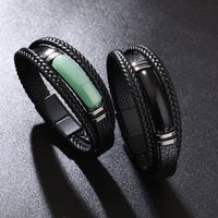 Punk Modern Style British Style Geometric Pu Leather Inlay Agate Men's Bracelets main image 5