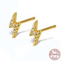 1 Pair Elegant Basic Lightning Plating Inlay Sterling Silver Zircon 18k Gold Plated Ear Studs main image 4