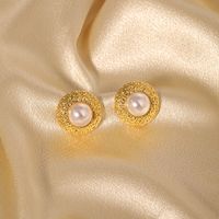 1 Pair Classical Retro Geometric Plating Inlay Copper Artificial Pearls 18k Gold Plated Ear Studs main image 2