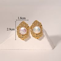 1 Pair Classical Retro Geometric Plating Inlay Copper Artificial Pearls 18k Gold Plated Ear Studs sku image 2