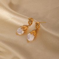 1 Pair Retro Geometric Plating Inlay Copper Artificial Pearls 18k Gold Plated Drop Earrings main image 2