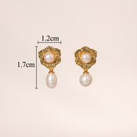 1 Pair Retro Geometric Plating Inlay Copper Artificial Pearls 18k Gold Plated Drop Earrings sku image 2