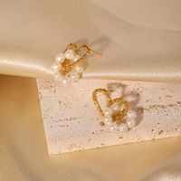 1 Paar Klassisch Retro Geometrisch Perlen Überzug Süßwasserperle Kupfer 18 Karat Vergoldet Ohrringe main image 4