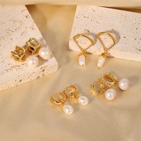 1 Paar Glam Retro Geometrisch Überzug Inlay Kupfer Künstliche Perlen 18 Karat Vergoldet Tropfenohrringe main image 5