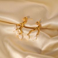 1 Pair Glam Retro Geometric Plating Inlay Copper Freshwater Pearl 18k Gold Plated Drop Earrings main image 2