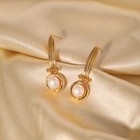 1 Pair Glam Retro Geometric Plating Inlay Copper Freshwater Pearl 18k Gold Plated Drop Earrings main image 5