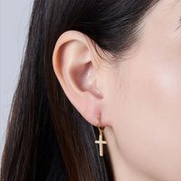 1 Pair Elegant Lady Cross Plating Inlay Sterling Silver Zircon 18k Gold Plated White Gold Plated Drop Earrings main image 2