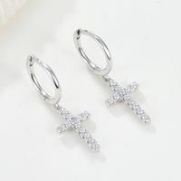 1 Pair Elegant Lady Cross Plating Inlay Sterling Silver Zircon 18k Gold Plated White Gold Plated Drop Earrings main image 4