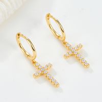 1 Pair Elegant Lady Cross Plating Inlay Sterling Silver Zircon 18k Gold Plated White Gold Plated Drop Earrings main image 3
