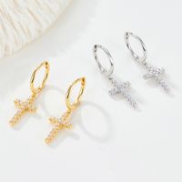 1 Pair Elegant Lady Cross Plating Inlay Sterling Silver Zircon 18k Gold Plated White Gold Plated Drop Earrings main image 1