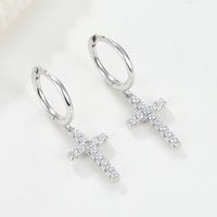 1 Pair Elegant Lady Cross Plating Inlay Sterling Silver Zircon 18k Gold Plated White Gold Plated Drop Earrings sku image 2