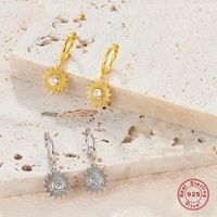 1 Pair Casual Retro Sunflower Plating Inlay Sterling Silver Zircon 18k Gold Plated White Gold Plated Drop Earrings main image 1