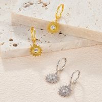 1 Pair Casual Retro Sunflower Plating Inlay Sterling Silver Zircon 18k Gold Plated White Gold Plated Drop Earrings main image 4