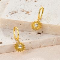 1 Pair Casual Retro Sunflower Plating Inlay Sterling Silver Zircon 18k Gold Plated White Gold Plated Drop Earrings main image 3