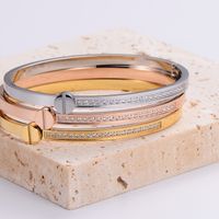 Classic Style Heart Shape 304 Stainless Steel 18K Gold Plated Rose Gold Plated Rhinestones Bangle In Bulk main image 2