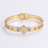 Classic Style Heart Shape 304 Stainless Steel 18K Gold Plated Rose Gold Plated Rhinestones Bangle In Bulk sku image 5