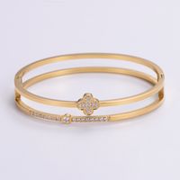 Classic Style Heart Shape 304 Stainless Steel 18K Gold Plated Rose Gold Plated Rhinestones Bangle In Bulk sku image 10