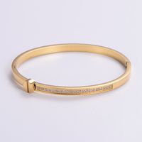 Classic Style Heart Shape 304 Stainless Steel 18K Gold Plated Rose Gold Plated Rhinestones Bangle In Bulk sku image 14
