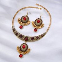 Vintage Style Ethnic Style Round Flower Butterfly Alloy Plating Inlay Zircon Women's Jewelry Set sku image 8