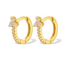 1 Pair Elegant Flower Inlay Sterling Silver Zircon 18k Gold Plated White Gold Plated Earrings sku image 1