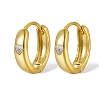 1 Pair Sweet Heart Shape Inlay Sterling Silver Zircon 18k Gold Plated Earrings sku image 1