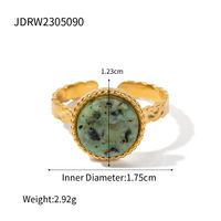 Vintage Style Round Stainless Steel Plating Inlay Natural Stone 18k Gold Plated Open Rings sku image 1
