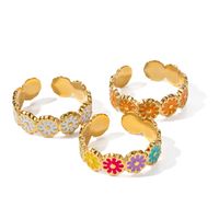 Vacation Flower Stainless Steel Enamel 18k Gold Plated Rings main image 5