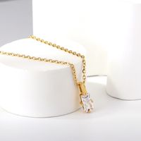 Classic Style Square Stainless Steel Plating Inlay Artificial Gemstones Pendant Necklace sku image 2
