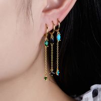 1 Pair Elegant Luxurious Shiny Water Droplets Tassel Plating Inlay Sterling Silver Turquoise Zircon 18k Gold Plated White Gold Plated Drop Earrings main image 1