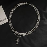Hip-hop Rock Streetwear Cross Alloy Titanium Steel Chain Men's Layered Necklaces Pendant Necklace main image 5